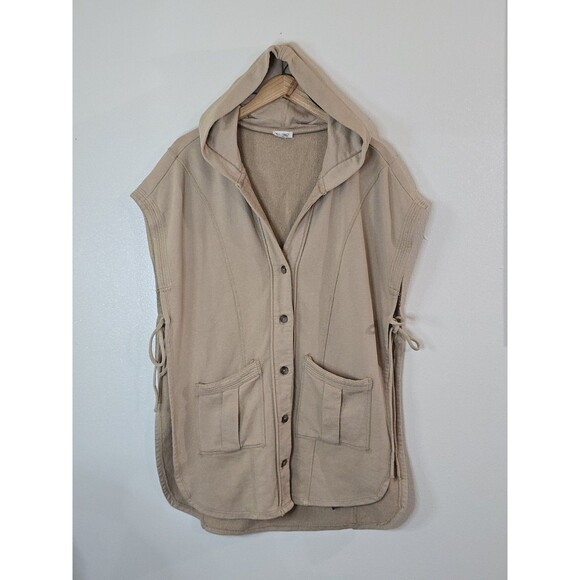 PILCRO Side Tie Button Front Poncho Women S / M Lagenlook Oversized Hooded Vest - Picture 13 of 13